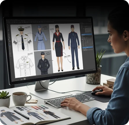 Designer working on uniform designs on screen