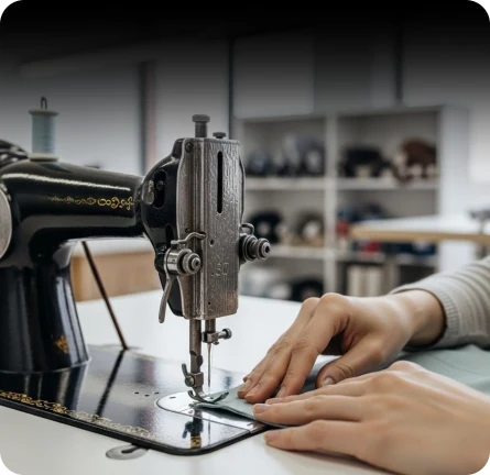 Garment being sewn on an industrial sewing machine